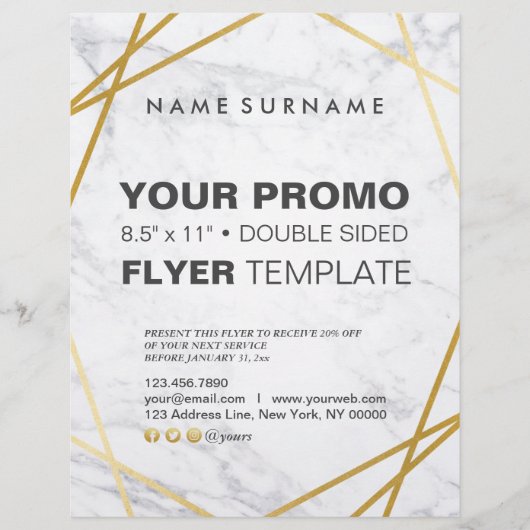 Moderne, minimale Gold Marble Geometric 8,5 x11 in Flyer (Voorkant)