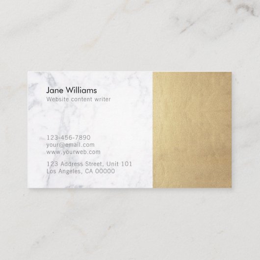 Moderne, minimale Gold Marble Hallo Luxe Writer Visitekaartje (Achterkant)