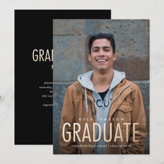 Moderne, minimale Gold Photo Afstuderen Invitati Kaart (Voorkant / Achterkant)