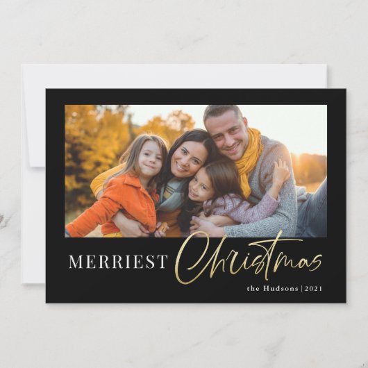 Moderne, minimale Gold Script Calligraphy Photo Ho Feestdagenkaart (Voorkant)