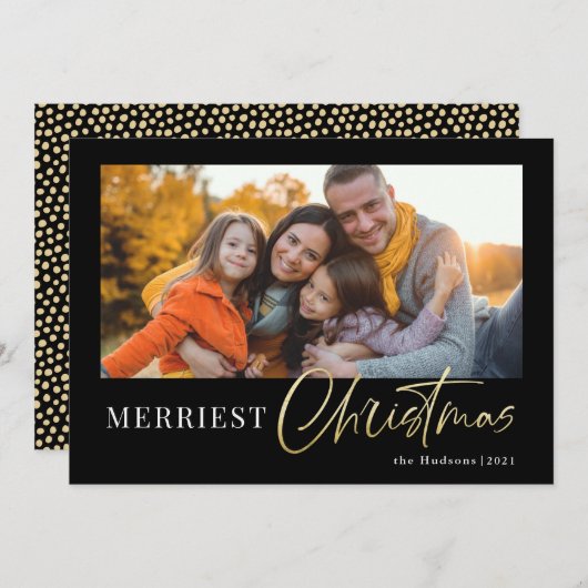 Moderne, minimale Gold Script Calligraphy Photo Ho Feestdagenkaart (Voorkant / Achterkant)