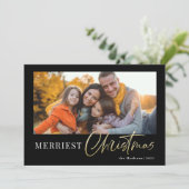 Moderne, minimale Gold Script Calligraphy Photo Ho Feestdagenkaart (Staand voorkant)