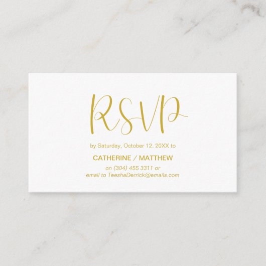 Moderne minimale, Gold Script, RSVP reageert Informatiekaartje (Voorkant)
