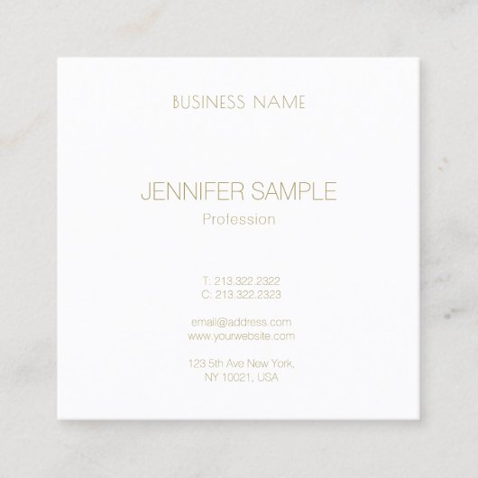 Moderne, minimale Gold Text Font Luxury Vierkante Visitekaartje (Voorkant)