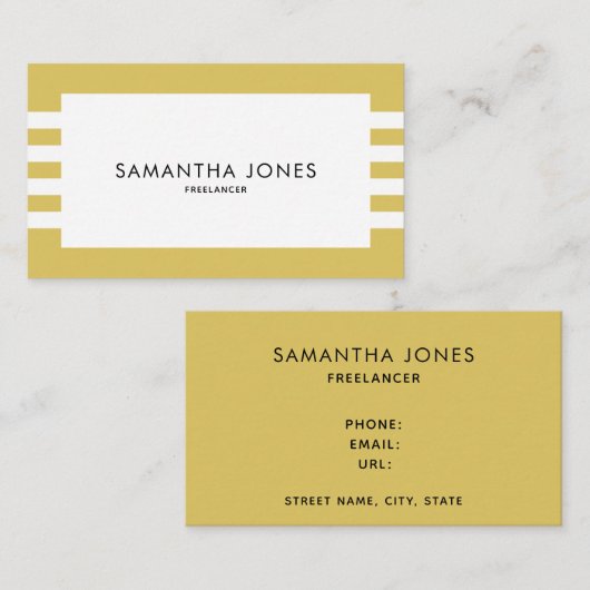 Moderne, minimale Gold White Stripes Freelancer Visitekaartje (Voorkant / Achterkant)
