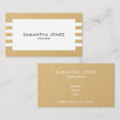 Moderne, minimale Gold White Stripes Freelancer Visitekaartje (Voorkant / Achterkant)