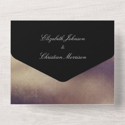 Moderne minimale gouden en zwarte bruiloft all in one uitnodiging (Achterkant)
