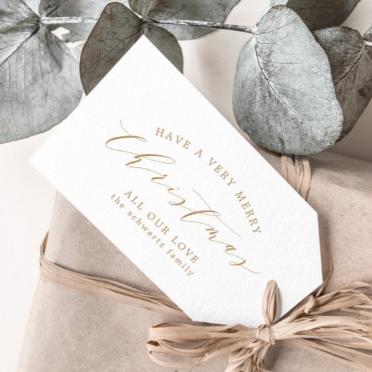 Moderne minimale gouden familie kerst cadeaulabel