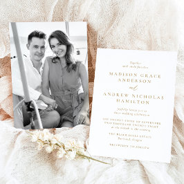 Moderne minimale gouden foto bruiloft kaart