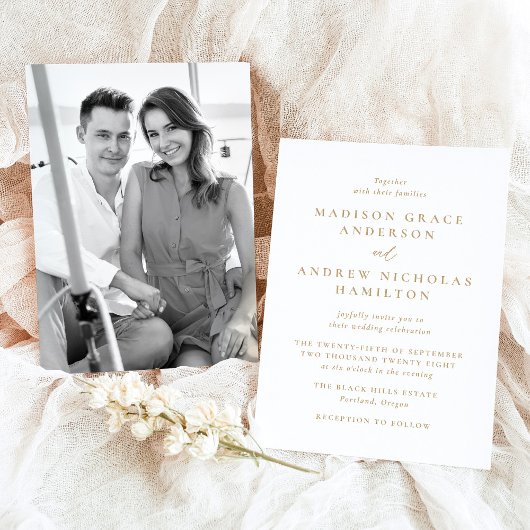 Moderne minimale gouden foto bruiloft kaart