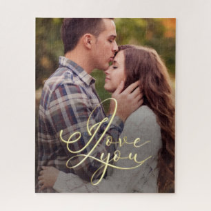 Moderne Minimale Gouden I Love You Typografie Foto Legpuzzel