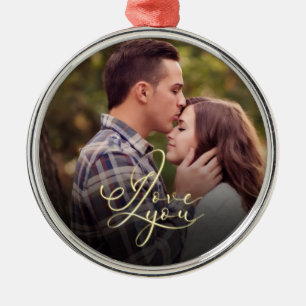 Moderne Minimale Gouden I Love You Typografie Foto Metalen Ornament