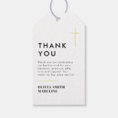 Moderne Minimale Gouden Kruis Doop Cadeaulabel (Voorkant)