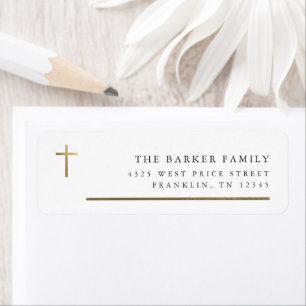Moderne Minimale Gouden Kruis Doop Terugkeer Etiket