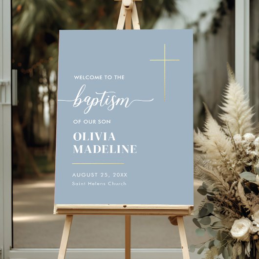 Moderne Minimale Gouden Kruis Doop Welkom Teken Folie Afdrukken