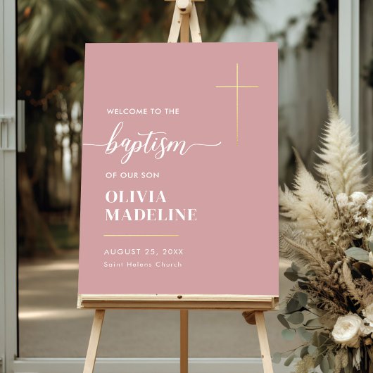 Moderne Minimale Gouden Kruis Doop Welkom Teken Folie Afdrukken