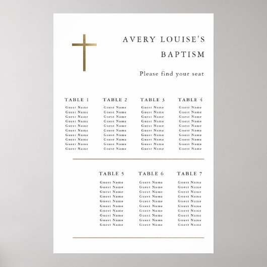 Moderne Minimale Gouden Kruis Doop Zitting Grafiek Poster (Voorkant)