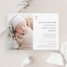 Moderne Minimale Gouden Kruis Foto Doop