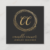 Moderne minimale gouden monogram sieraden ontwerpe vierkante visitekaartje (Voorkant)