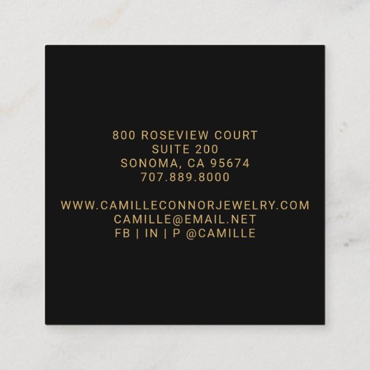 Moderne minimale gouden monogram sieraden ontwerpe vierkante visitekaartje (Achterkant)