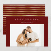 Moderne minimale gouden rode vrolijke kerstfotokaa feestdagenkaart (Voorkant / Achterkant)