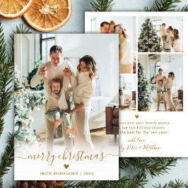 Moderne Minimale Gouden Script 5 Foto Prettig Kers Feestdagenkaart