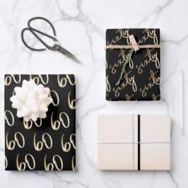 Moderne minimale gouden type 60e verjaardagsfeestj inpakpapier vel