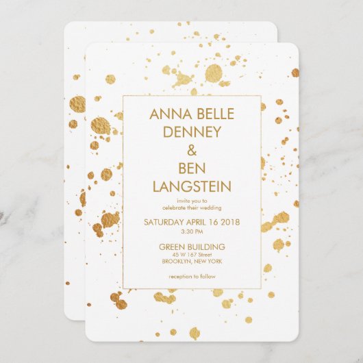 Moderne minimale gouden verf Splatter Elegante bru Kaart (Voorkant / Achterkant)