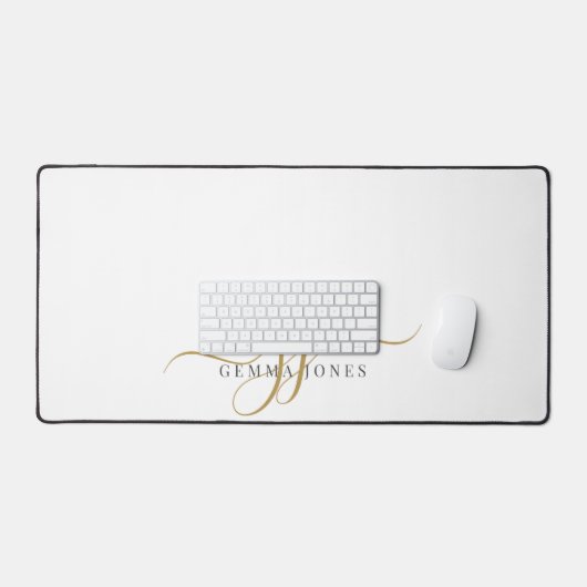 Moderne minimale gouden witte script monogram bure bureaumat (Keyboard & Muis)