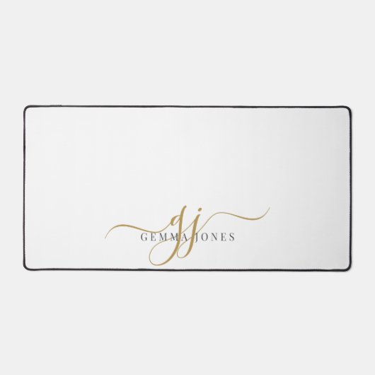 Moderne minimale gouden witte script monogram bure bureaumat (Voorkant)