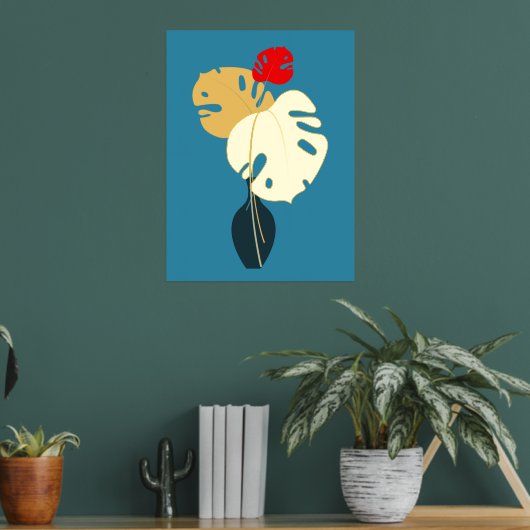 Moderne, minimale goudvaas met grote bladeren folie afdrukken (Insitu (Woonkamer))