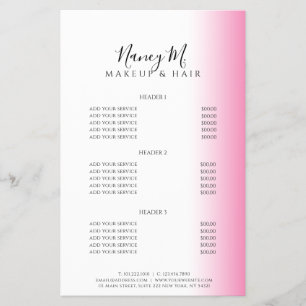 Moderne minimale gradiënt roze witte make-up & haa flyer