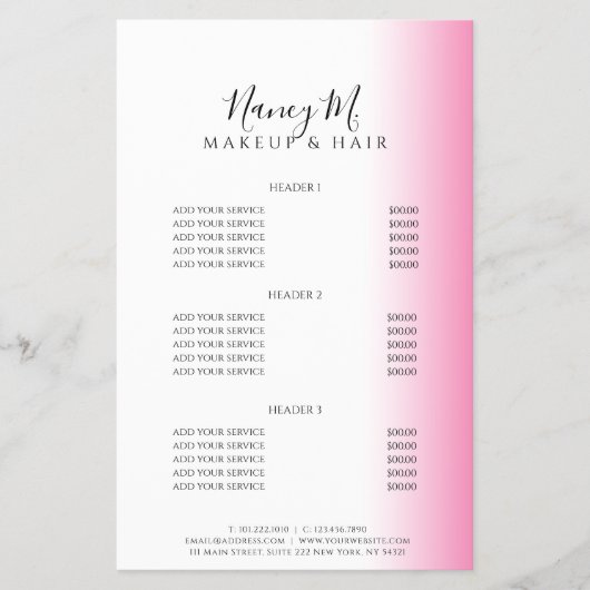 Moderne minimale gradiënt roze witte make-up & haa flyer (Voorkant)