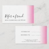 Moderne minimale gradiëntroze witte make-up & haar aanbevelingskaartje (Voorkant / Achterkant)