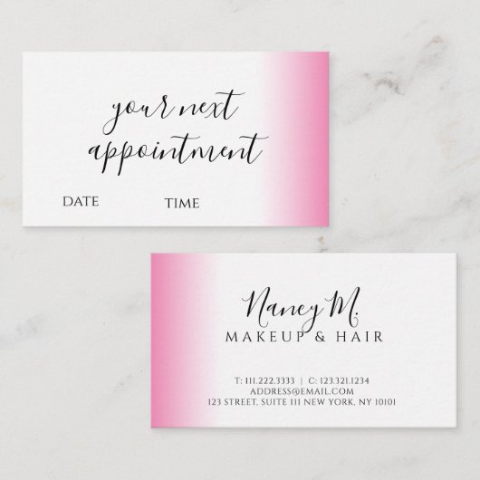 Moderne minimale gradiëntroze witte make-up & haar afsprakenkaartje (Voorkant / Achterkant)