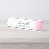 Moderne minimale gradiëntroze witte make-up & haar bureau naambordje (Voorkant)