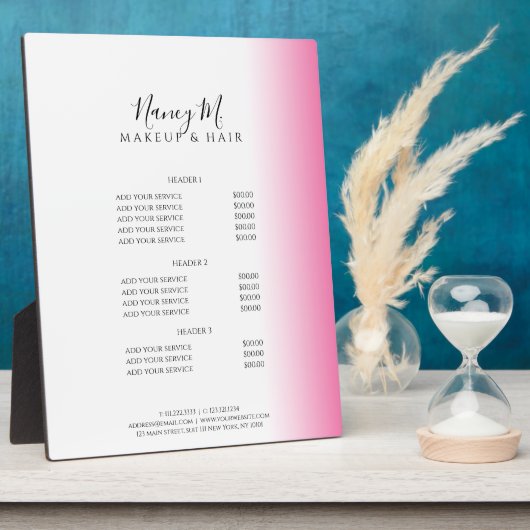 Moderne minimale gradiëntroze witte make-up & haar fotoplaat (Zijkant)