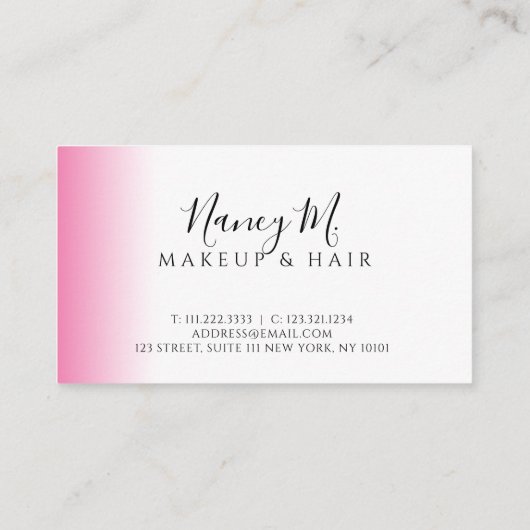 Moderne minimale gradiëntroze witte make-up & haar klantenkaartje (Achterkant)
