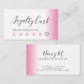 Moderne minimale gradiëntroze witte make-up & haar klantenkaartje (Voorkant / Achterkant)