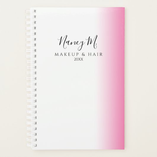 Moderne minimale gradiëntroze witte make-up & haar planner (Voorkant)