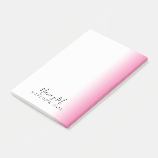 Moderne minimale gradiëntroze witte make-up & haar post-it® notes (Schuin)