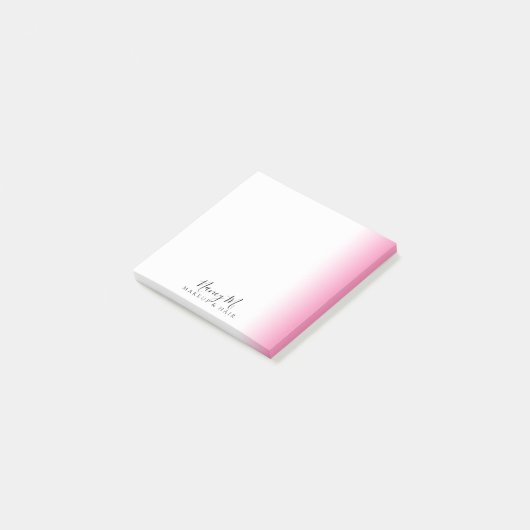 Moderne minimale gradiëntroze witte make-up & haar post-it® notes (Schuin)