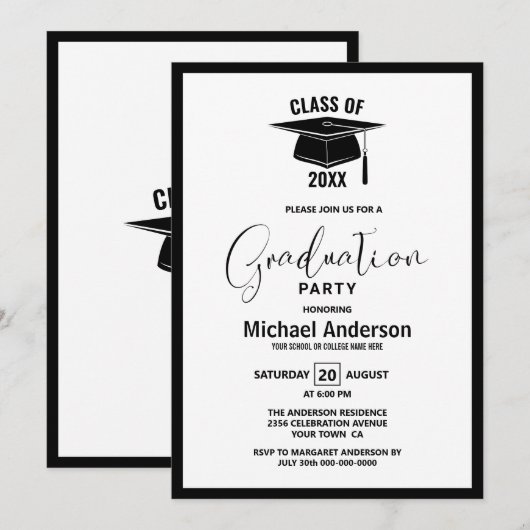 Moderne Minimale Graduation Party Kaart (Voorkant / Achterkant)