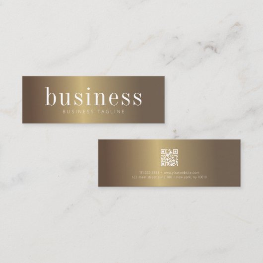 Moderne Minimale grafische Faux Gold QR-code Mini Visitekaartje (Voorkant / Achterkant)