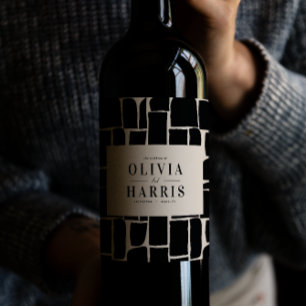 Moderne minimale grafische zwart-wit feestgunst wijn etiket