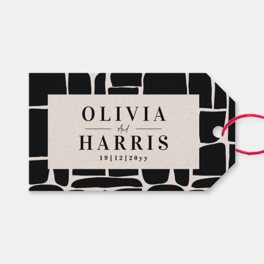 Moderne minimale grafische zwart & wit gunst party cadeaulabel (Voorkant (Horizontaal))