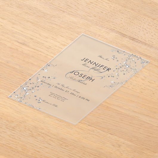 Moderne minimale grijs & wit glam diamanten bruilo acryl uitnodigingen (Laagn)