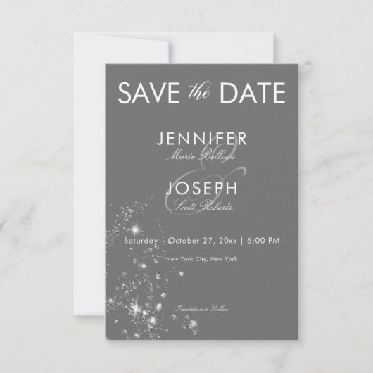 Moderne minimale grijs & wit glam diamanten bruilo save the date (Voorkant)