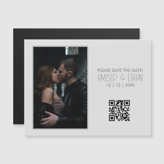Moderne minimale grijze foto Bewaar de datum QR-co (Voorkant / Achterkant)