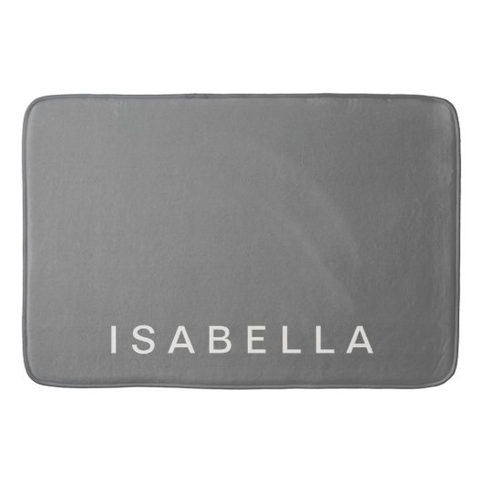 Moderne minimale grijze gepersonaliseerde naam badmat (Voorkant)